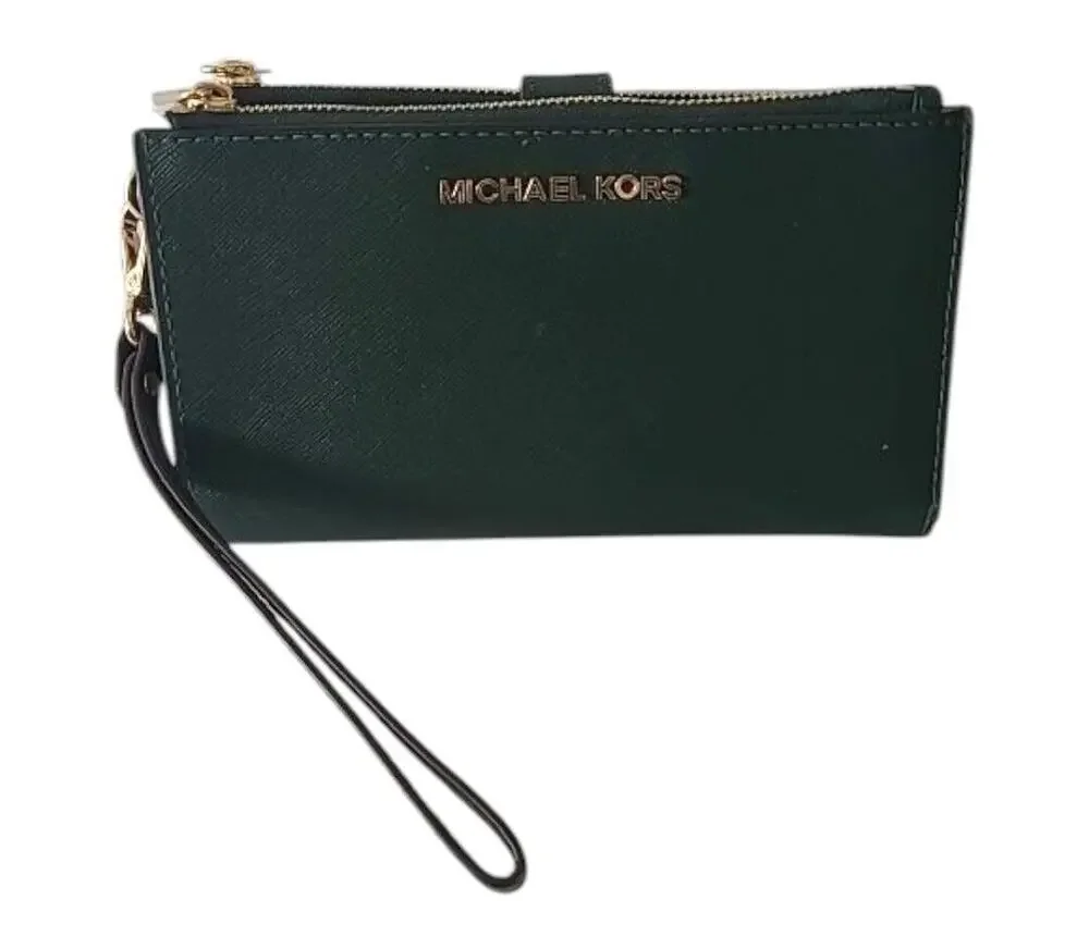 Michael Kors Women's Jet Set Double Zip Wristlet Wallet Green/Gold